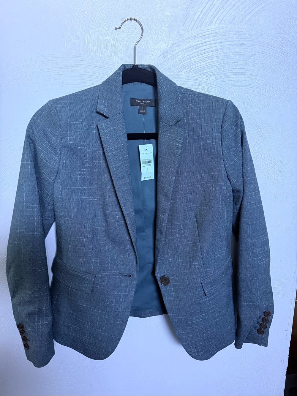 Ann Taylor Slate Blue Windowpane Tailored Blazer